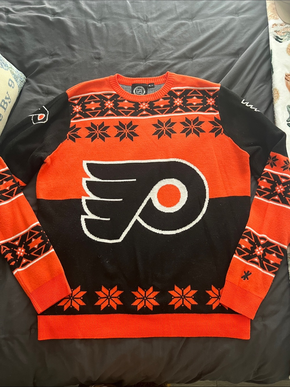 NHL Philadelphia Flyers Black & Orange Fair Isle Crewneck Holiday Sweater